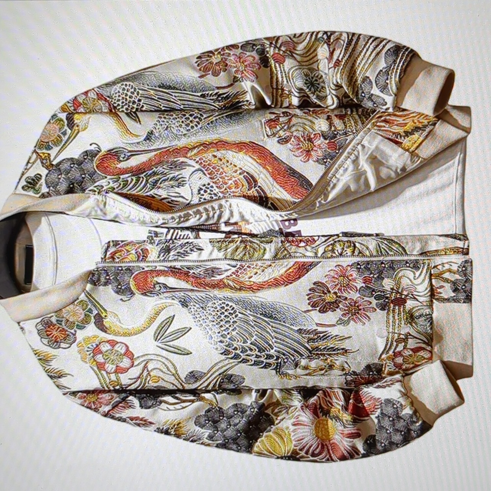 Heron Japanese Pattern Print Women Casual Bomber Jacket